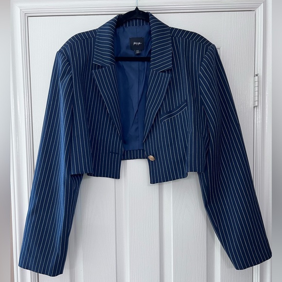 Nasty Gal Navy Pin Stripe Blazer - Picture 1 of 3